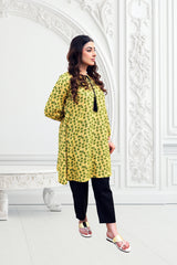 Yellow Leaf Print Tassel Neck Long Shirt