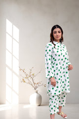 Emerald Leaf Printed Cotton Two-Piece Suit