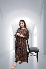 Midnight Amber Botanical Print Maxi Dress