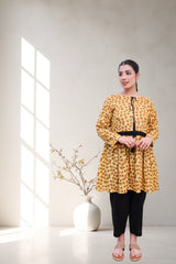 Mustard Yellow Floral Tunic with Black Lace