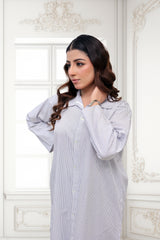 Classic Striped Button-Down Long Shirt