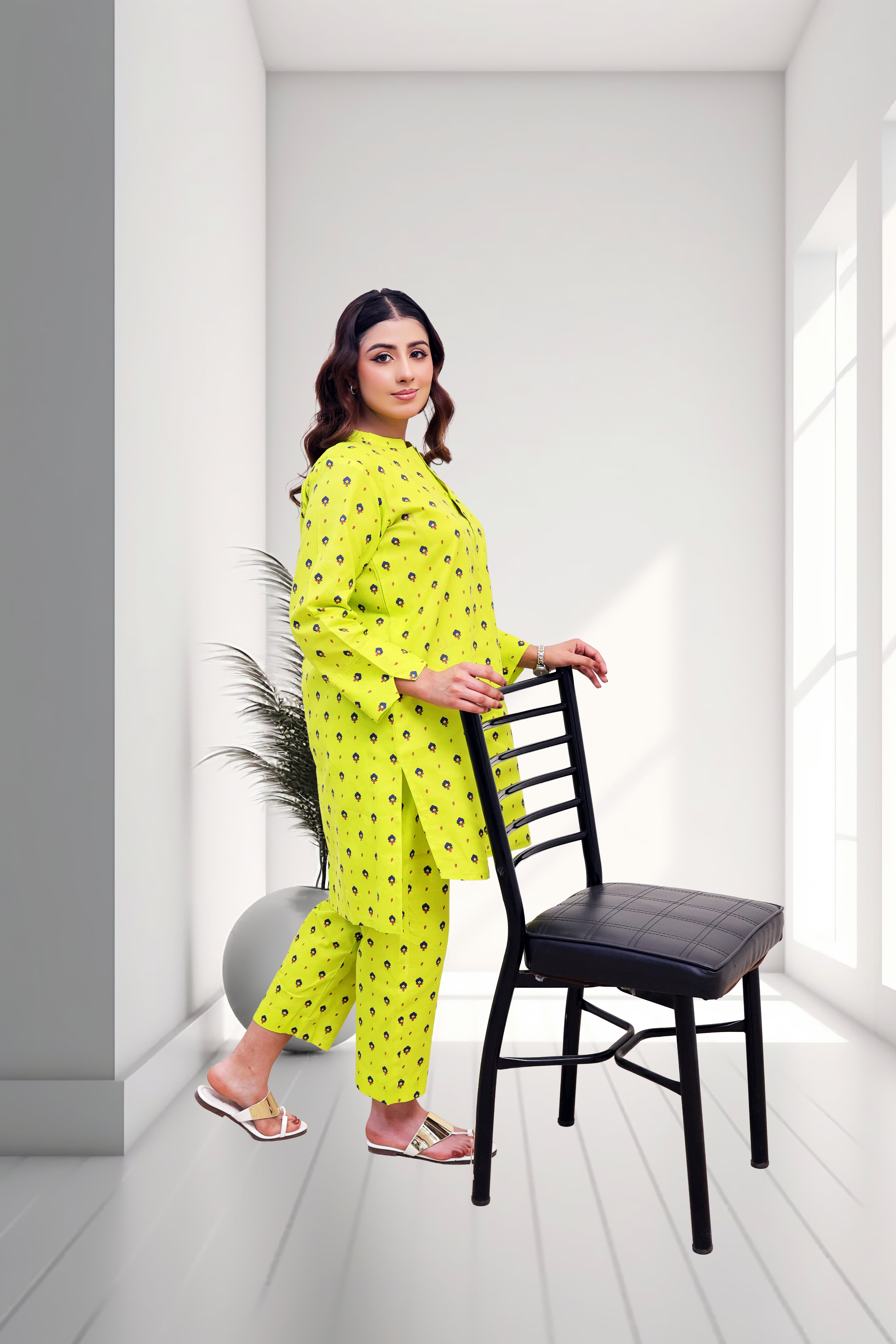 Lime Bloom Printed Two-Piece Lawn Suit