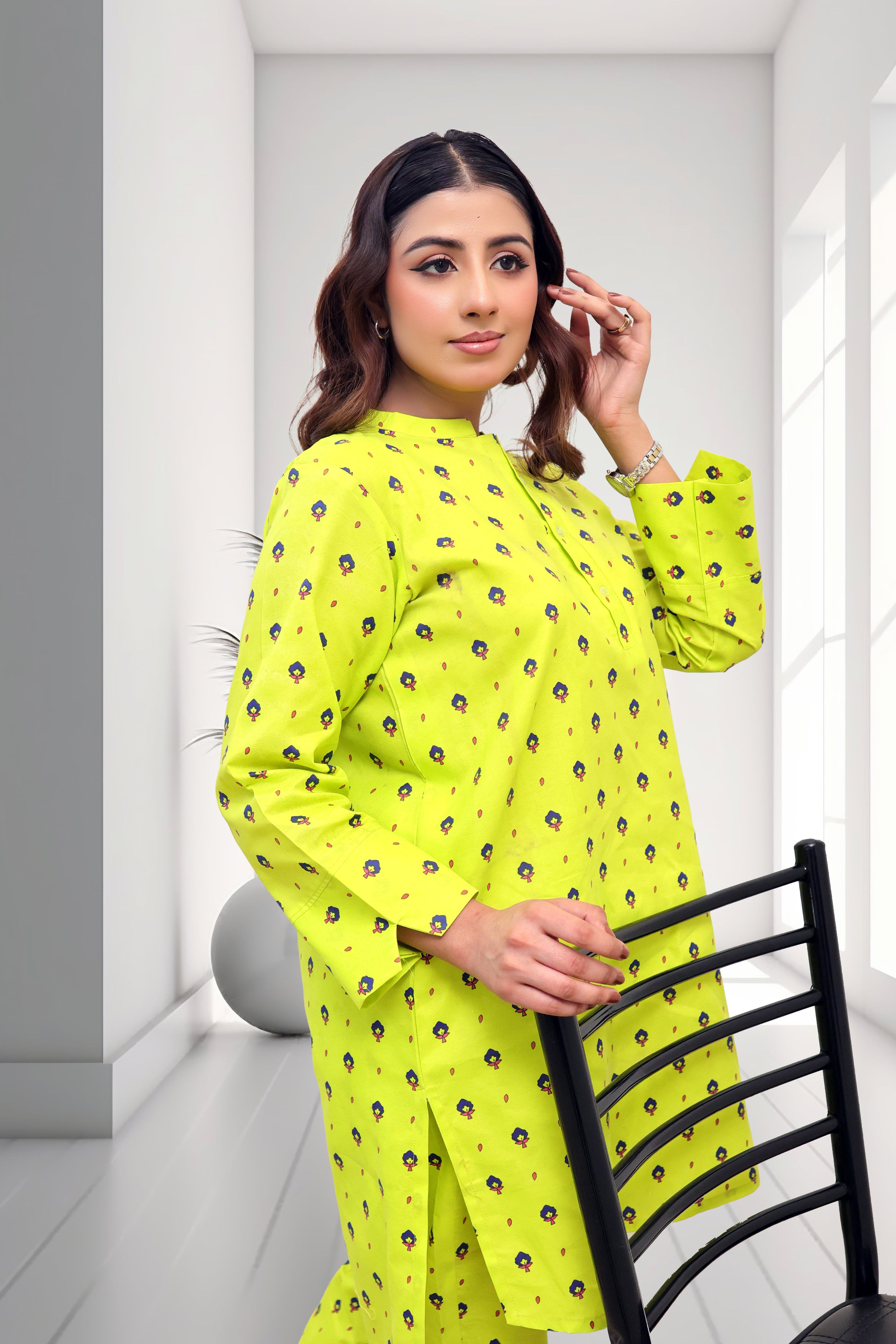 Lime Bloom Printed Two-Piece Lawn Suit