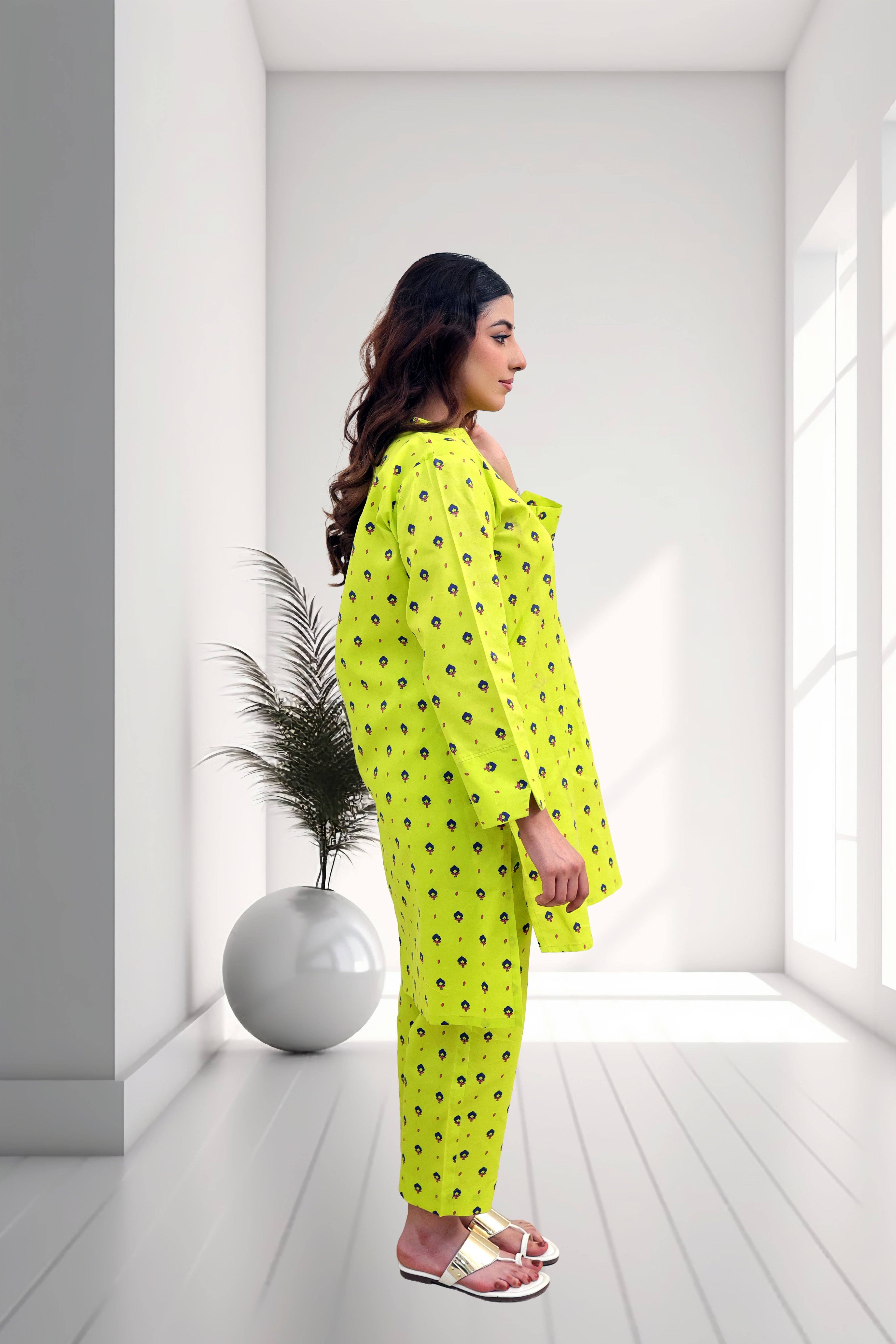 Lime Bloom Printed Two-Piece Lawn Suit