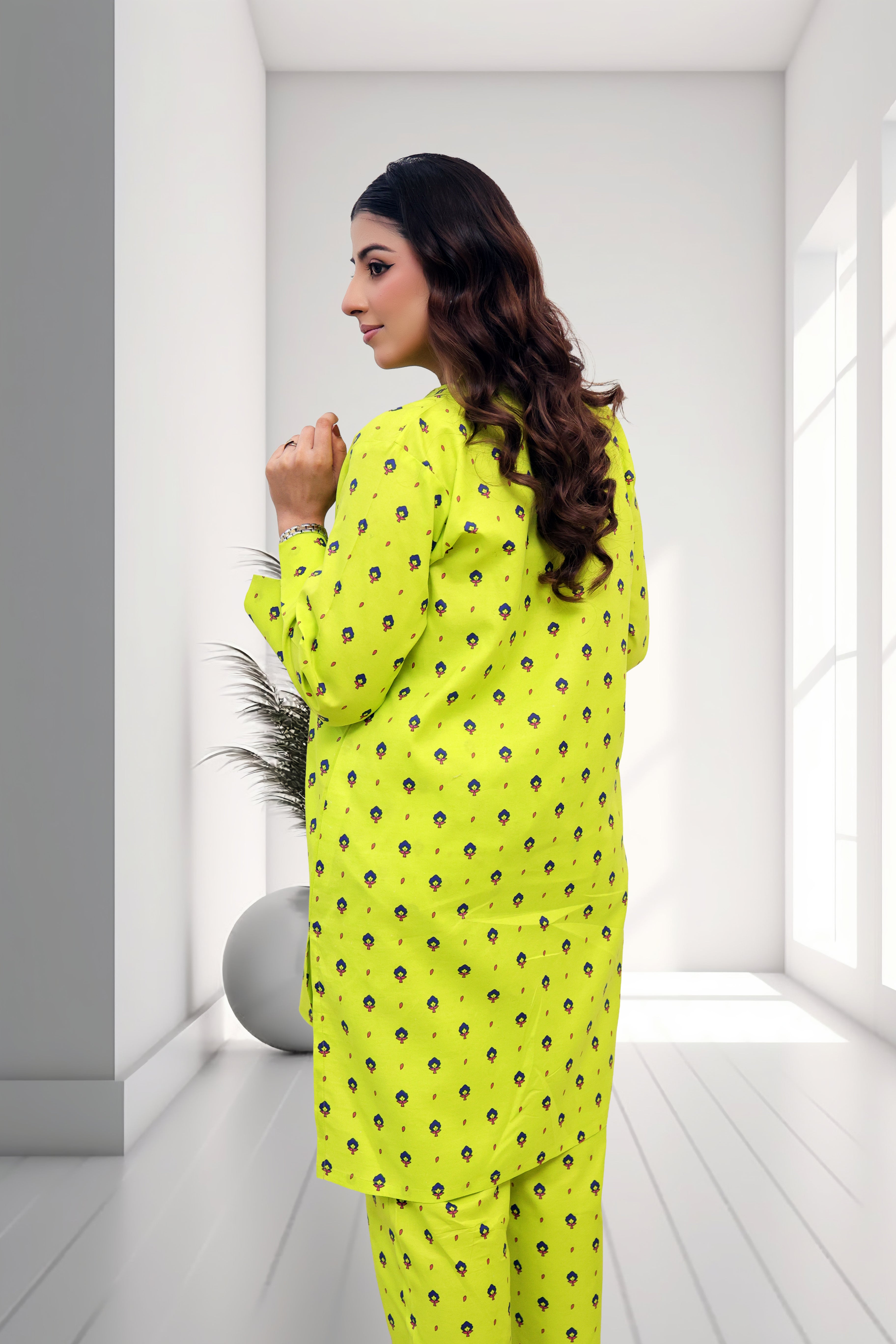 Lime Bloom Printed Two-Piece Lawn Suit