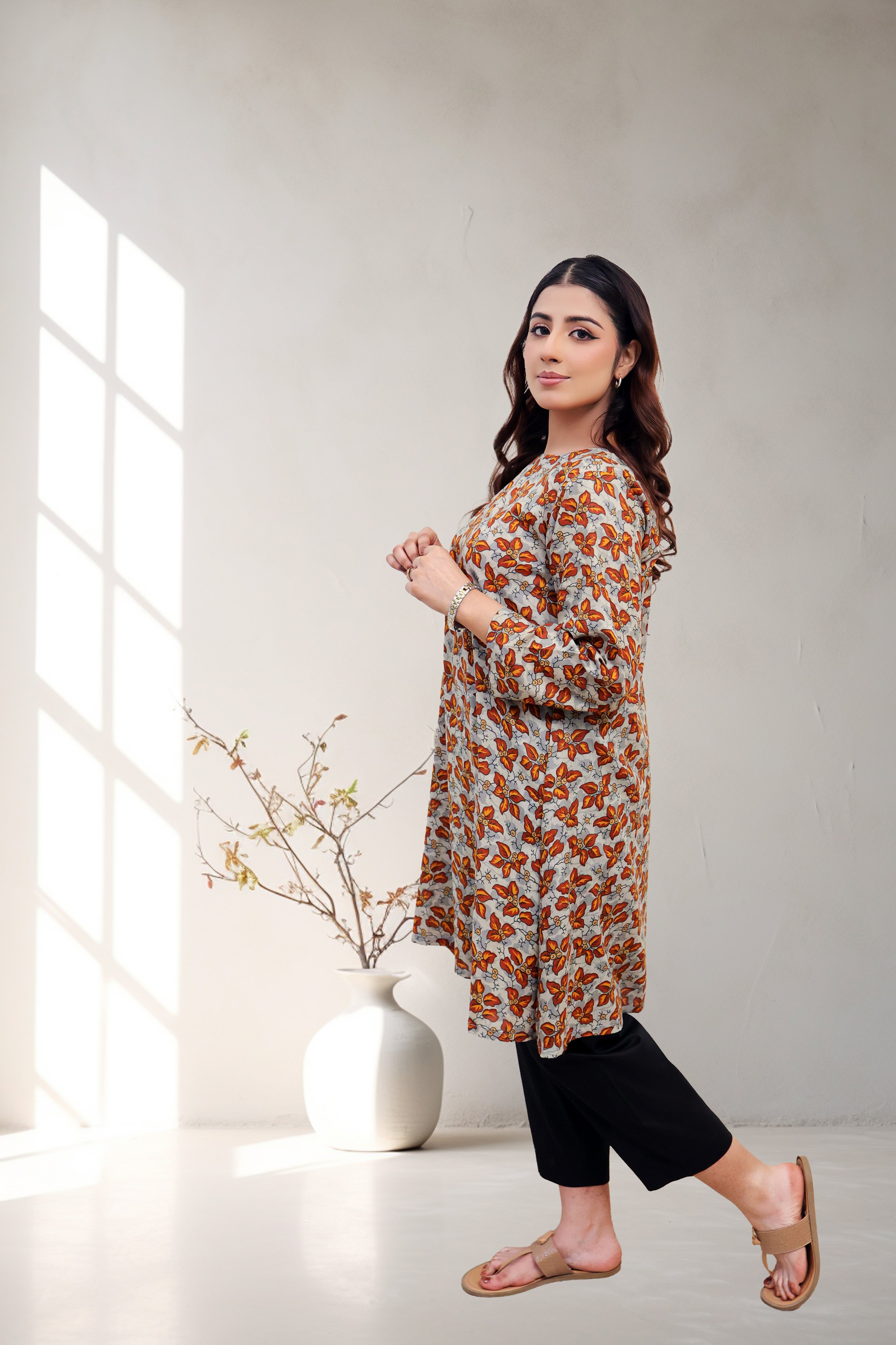 Amber Blossom Printed Cotton Tunic Kurti