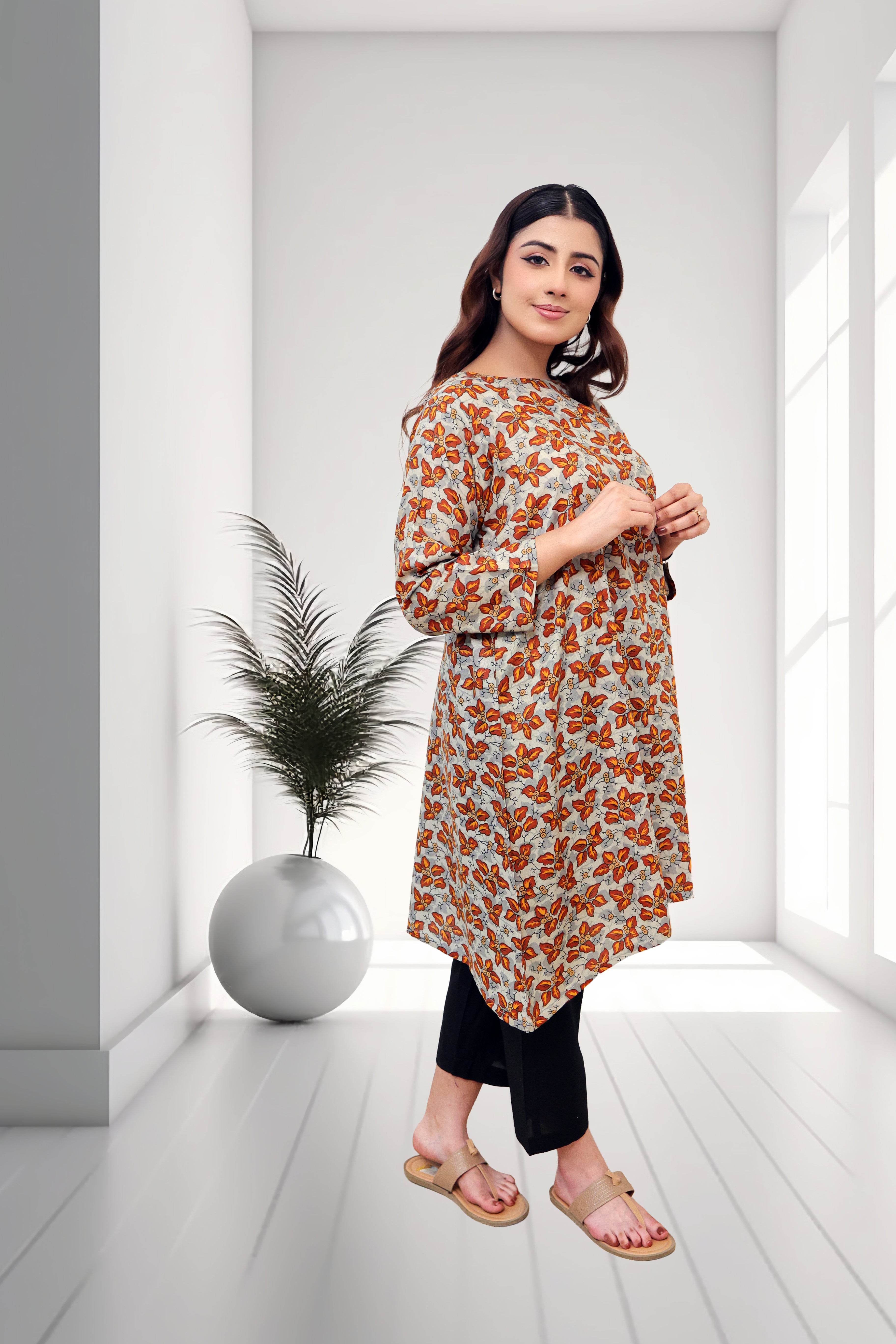 Amber Blossom Printed Cotton Tunic Kurti