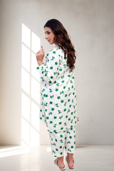 Emerald Leaf Printed Cotton Two-Piece Suit