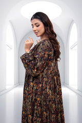 Midnight Amber Botanical Print Maxi Dress