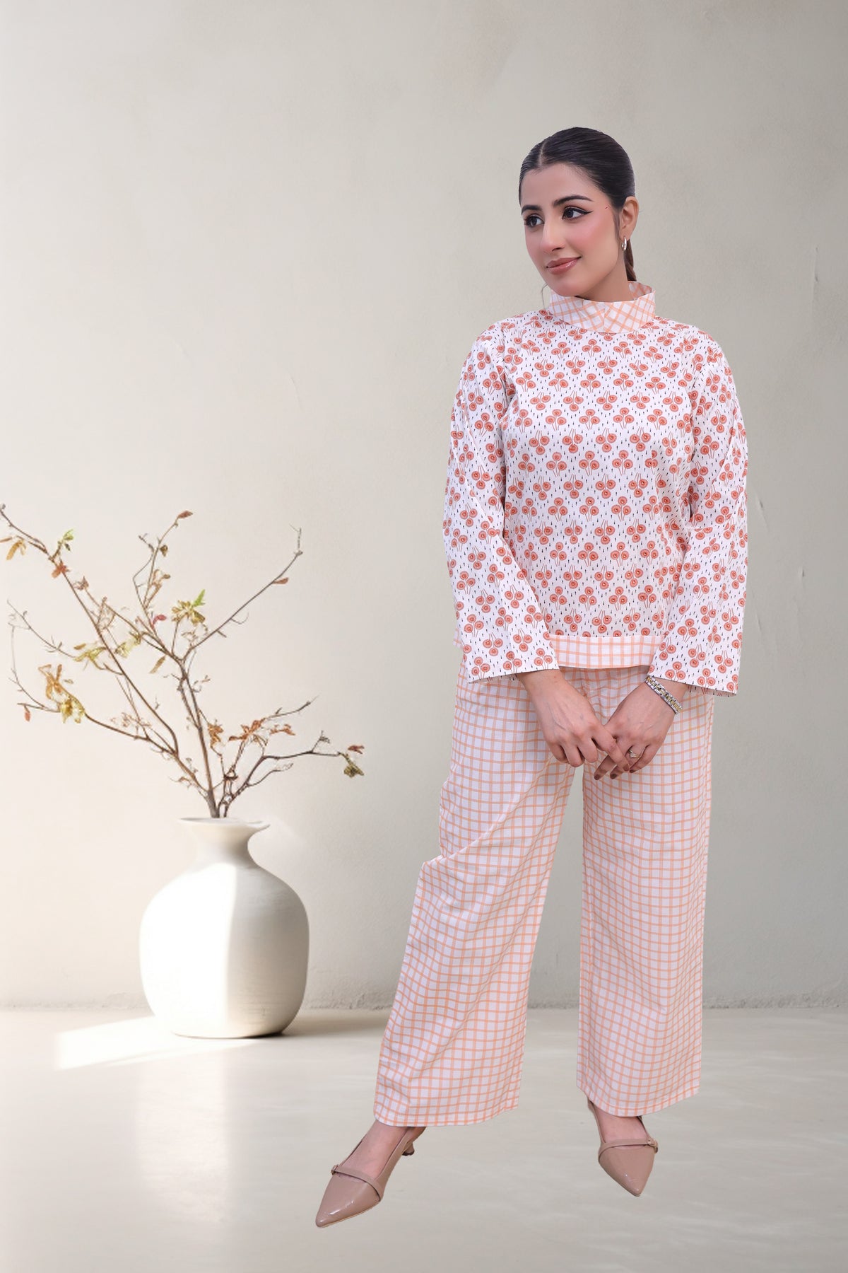 Coral Lattice Cotton Co-ord Set