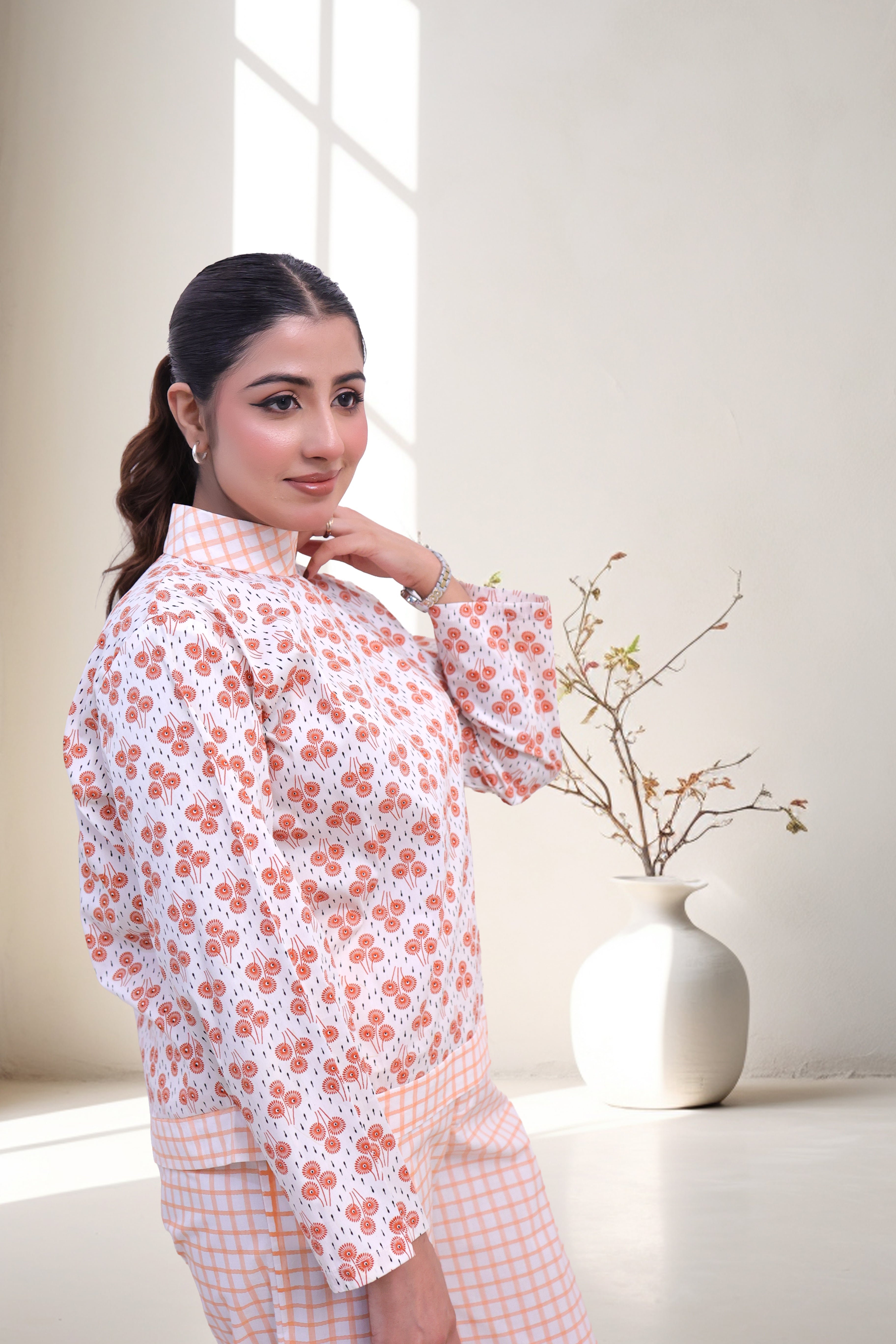 Coral Lattice Cotton Co-ord Set